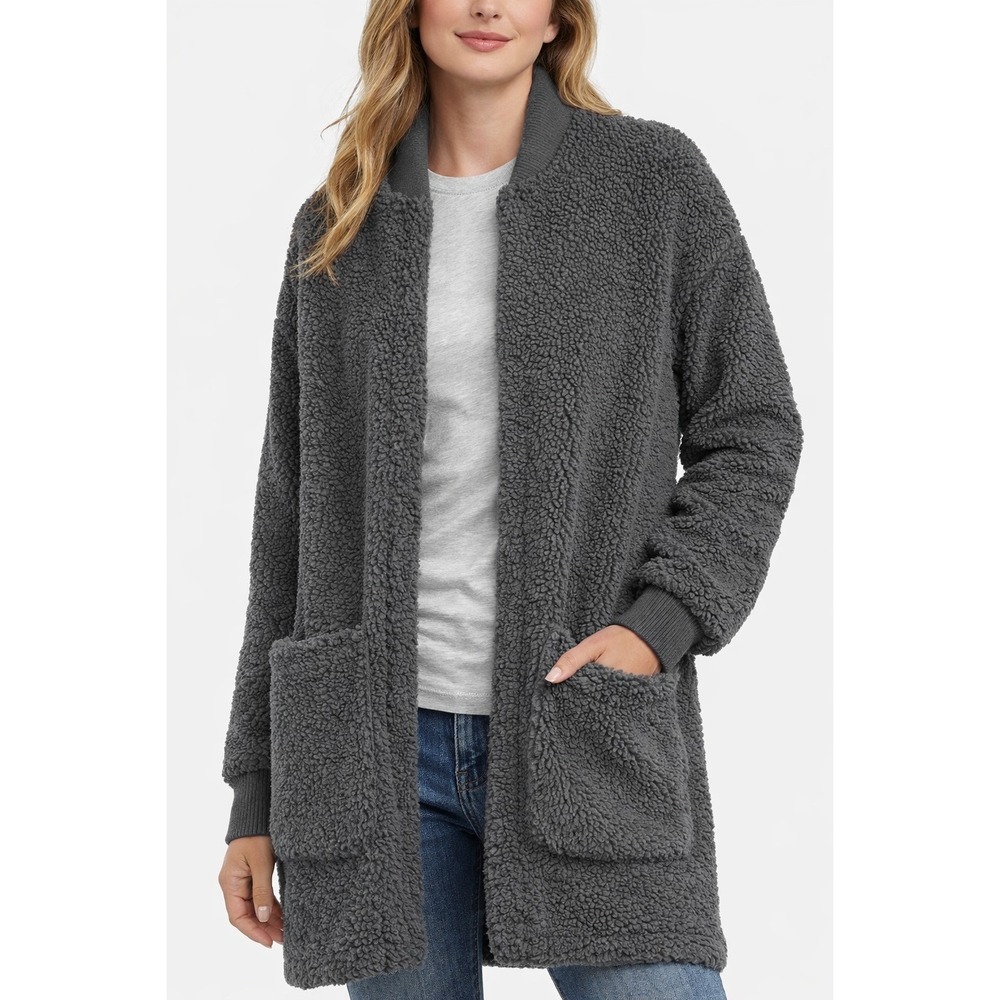 Eddie Bauer Sherpa Fleece Women's XLarge Jacket Long Snap Front Blue Teddy Coat